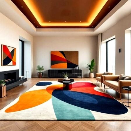 Handcrafted Color Block Abstract Modern Living Rug